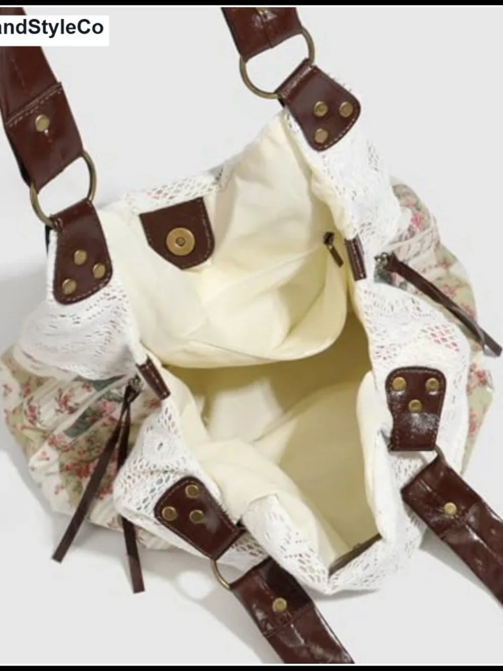 Vintage Lace Hobo Tote Bag with Zipper Pocket Women Shoulder Handbag